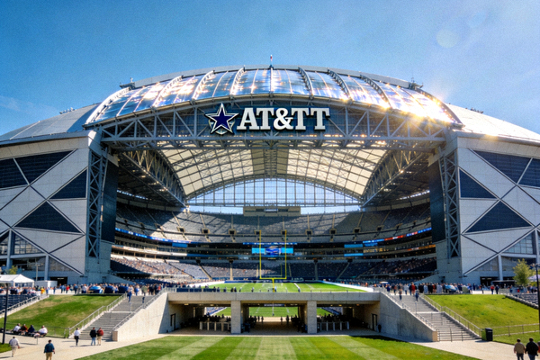 AT&T Stadium宏伟外观，标志性的穹顶结构